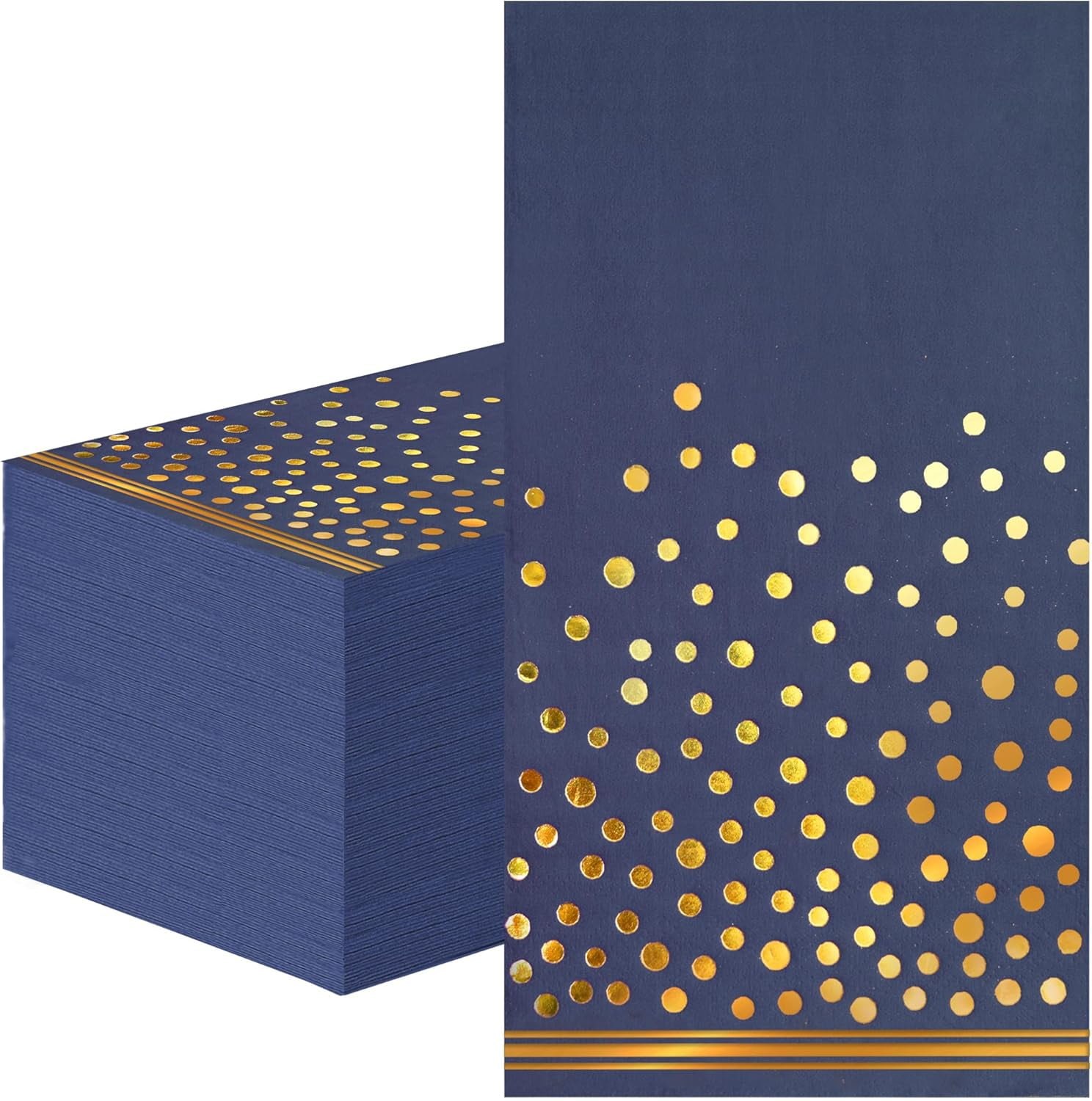 100 Pcs Blue Paper Napkins Disposable - Blue Gold Dot Party Napkins Navy Blue Dinner Napkins for Wedding Anniversary Birthday Bathroom Party Supplies