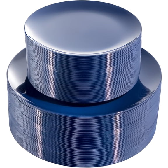 100 Pcs Blue Plastic Plates Heavy Duty Navy Blue 50 Pcs 10.25 Inch Dinner and 50 Pcs 7.5 Inch Dessert Salad