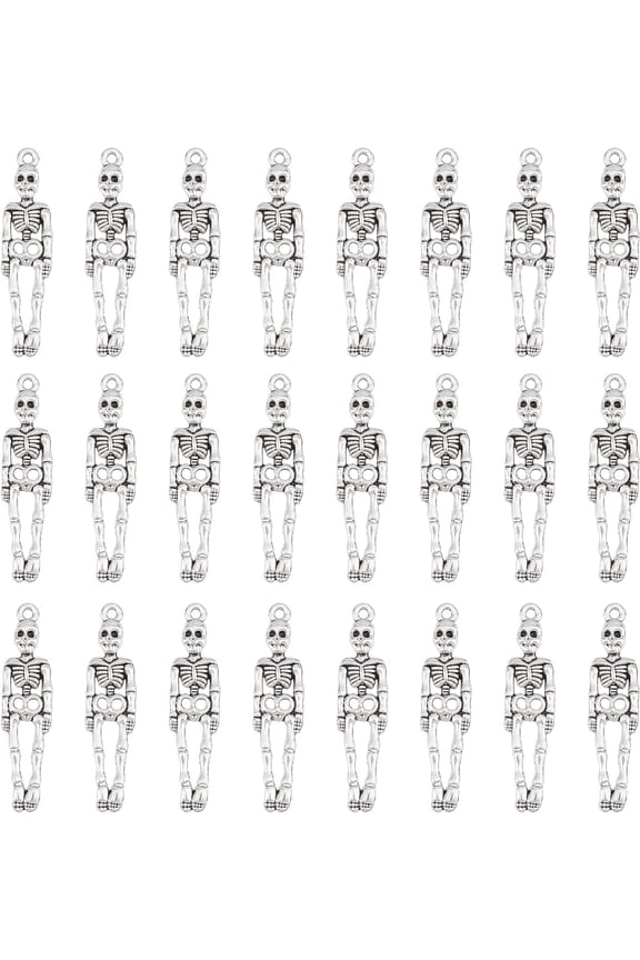 100 Pcs Body Skull Charms Tibetan Body Skeleton Charms Antique Silver Vintage Skulls Pendants