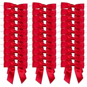 100 Pcs Bows for Treat Bag,Twist tie Bows,Satin Ribbon Tie Bows for Tying Up Packages,Wedding Favors Goodies Bagging Party Decorations,Bows for Valentine's Day Christmas Party (Red)
