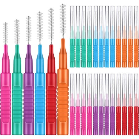 100 Pcs Braces Brushes for Cleaner Interdental Brush Toothpicks Teeth Cleaning Soft Flossing Heads Floss Dental Tools Braces Flossers Tooth Picks Flossers with Bristles, 6 Colors and Sizes
