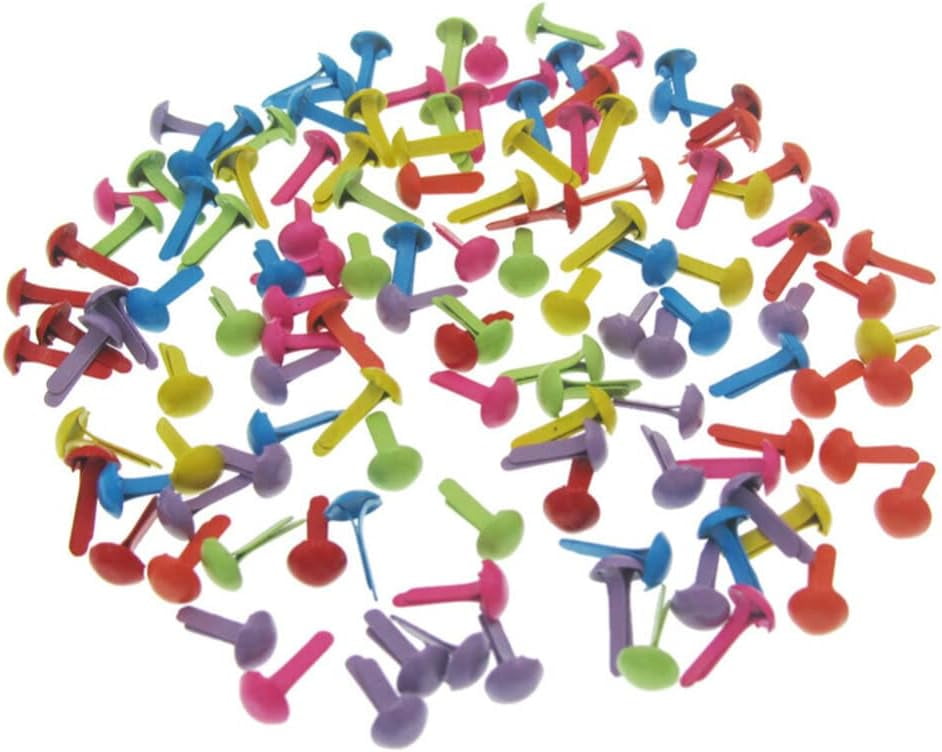 100 Pcs Brads for Paper Crafts Round Mini Paper Fastener Brass