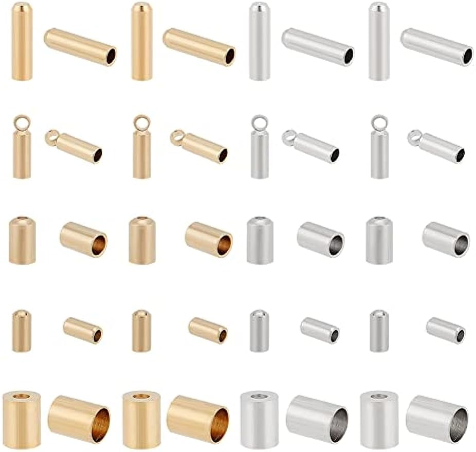 100 Pcs Brass Rope End Caps 10 Styles Gold and Silver Hall Cord End