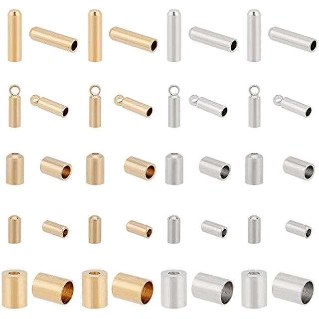 100 Pcs Brass Rope End Caps 10 Styles Gold and Silver Hall Cord End