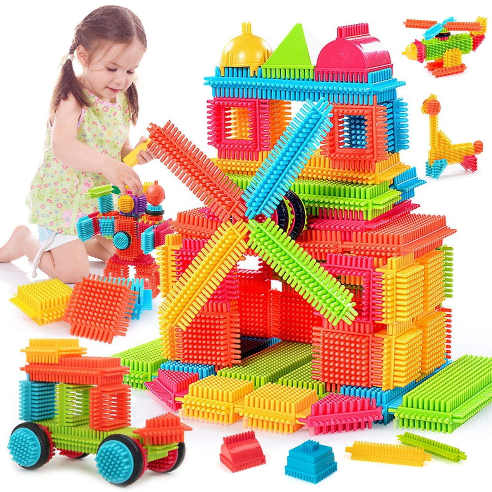 100 Pcs Bristle Shape Building Blocks Toy Set for toddlers Kids
