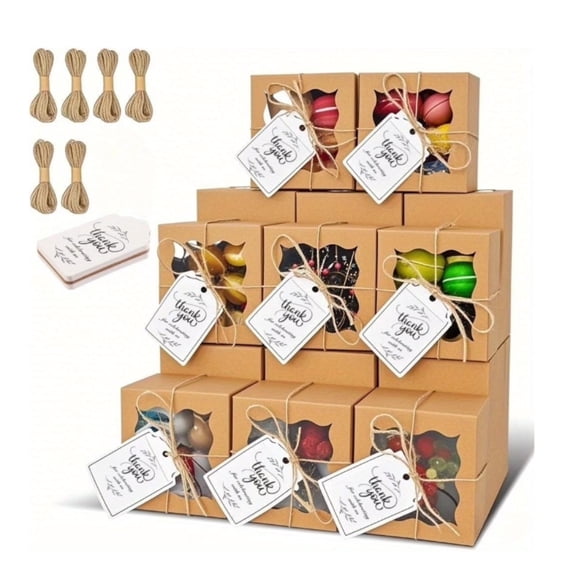 100 Pcs Brown Bakery Boxes with Window, 4x4x2.5 Inch Individual Cupcake Boxes, Kraft Paper Cookie Boxes for Pastries, Cookies, Pie, Donuts, or Macarons