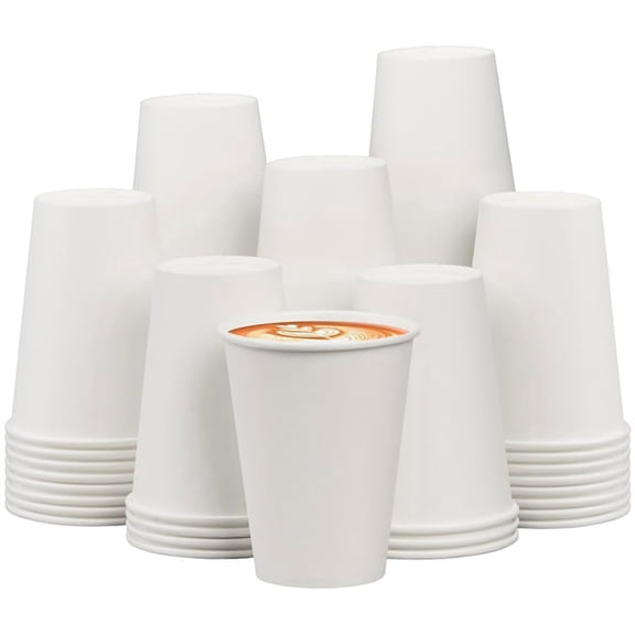 100 Pcs Bulk Disposable Coffee Cups 12 oz White Thickened Paper Cups Hot Cold Drink Cups for Beverage Milk Chocolate Tea Drinkings Ideal for Cafes Bistros Office and Home By HYG