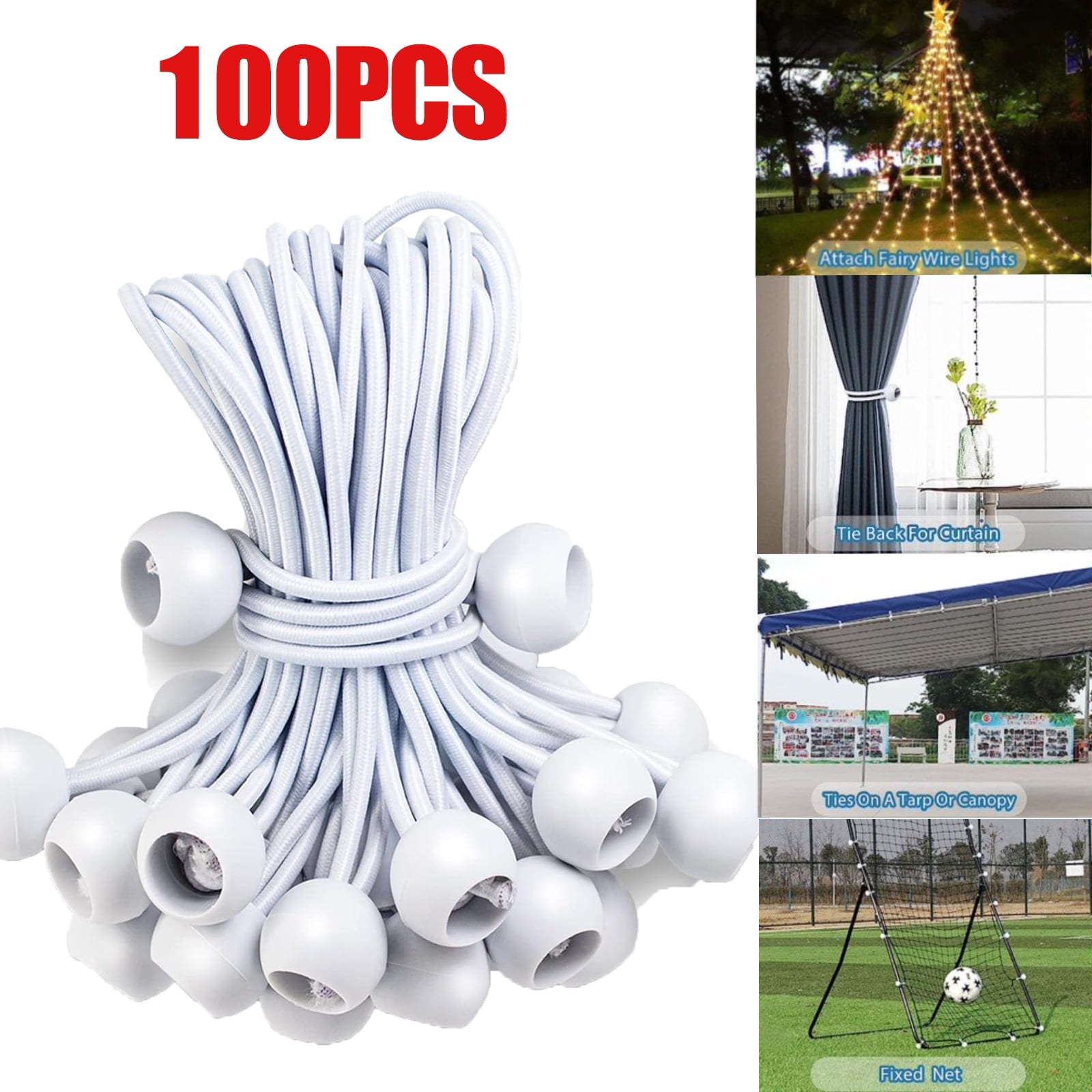 100 Pcs Bungee Balls 6", White Tarp Ball Bung