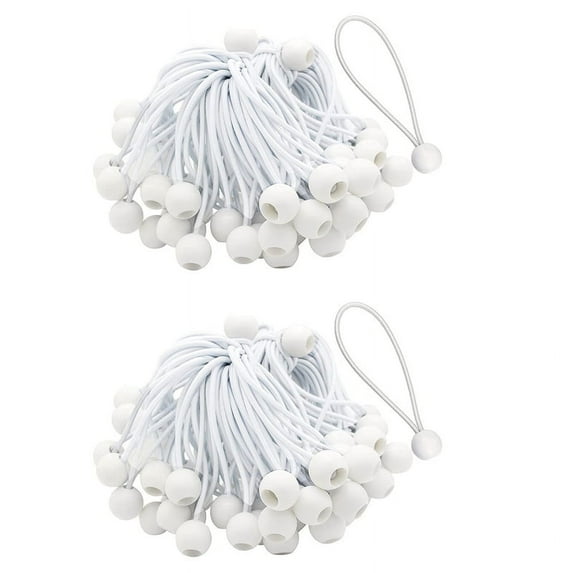 100 Pcs Bungee Cord with Balls Elastic Ties Bungee Toggles Ties for Marquees,Tents Banners,Flag Poles,Tarp (White)