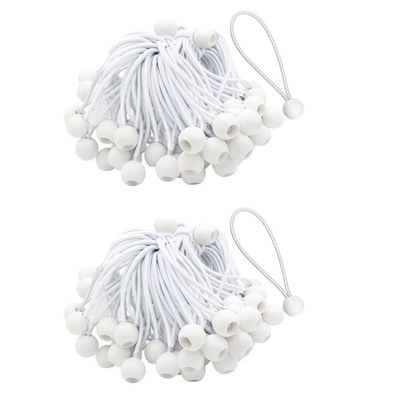 100 Pcs Bungee Cord with Balls Elastic Ties Bungee Toggles Ties for Marquees,Tents Banners,Flag Poles,Tarp (White)