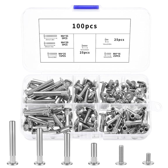 100 Pcs Cabinet Screws, M4 Furniture Connector Bolts, Binding Barrels and Screws, Furniture Connectors Hardware and Sleeves for Wood Cupboard Bed Frames Cabinet Connectors