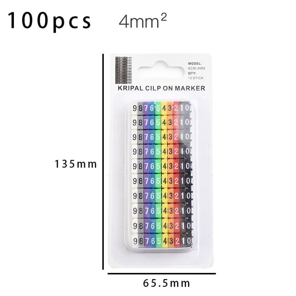 100 Pcs Cable Markers Colourful C-Type Number Tag Label for Wire 1.5-6mm