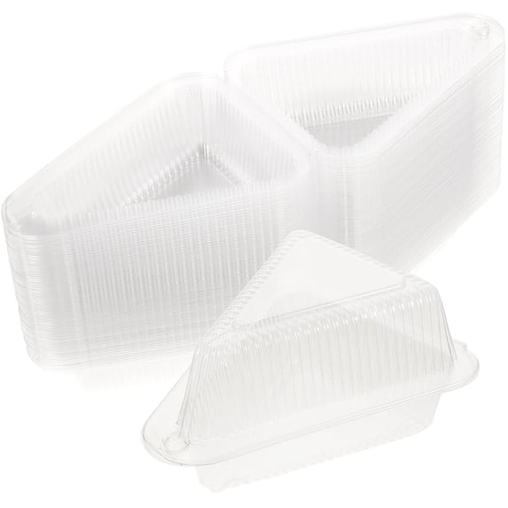 100 Pcs Cake Slice Containers with Hinged Lids, Clear Plastic Packing Box, Disposable Triangle Food Container, Clamshell Take Out Containers for Cakes, Sandwiches, Desserts, Salad