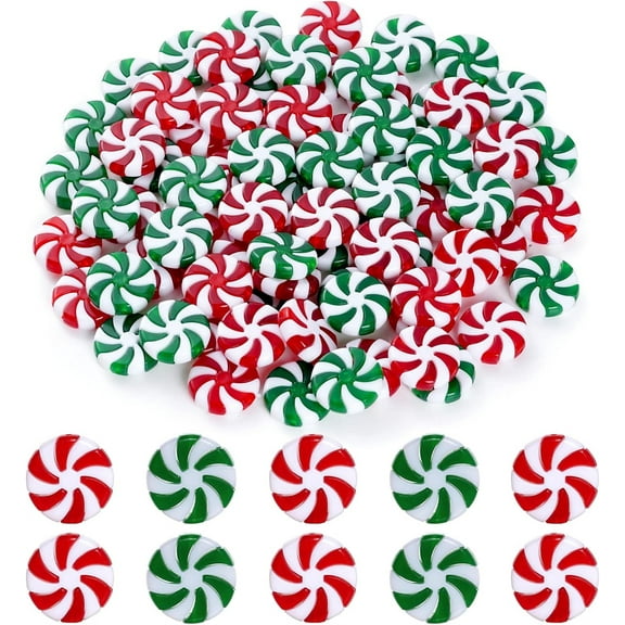 100 Pcs Candy Ornaments,1In Christmas Tree Ornaments,Fake Candy Ornaments,Candy Cane Craft for Indoor,Outdoor,Craft,Party Supplies(Red White, Green White)