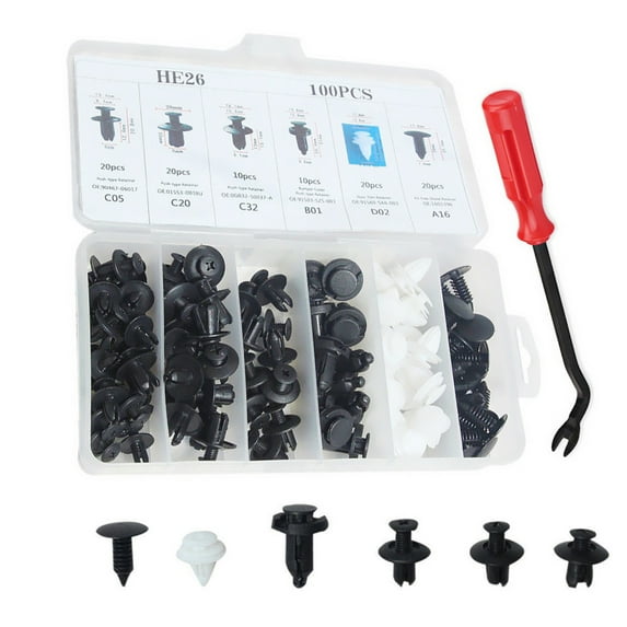 100 Pcs Car Body Retainer Clips - Rivets Fasteners for Push Door Trim Panel - Includes Removal Tool - Secure and Easy Installation