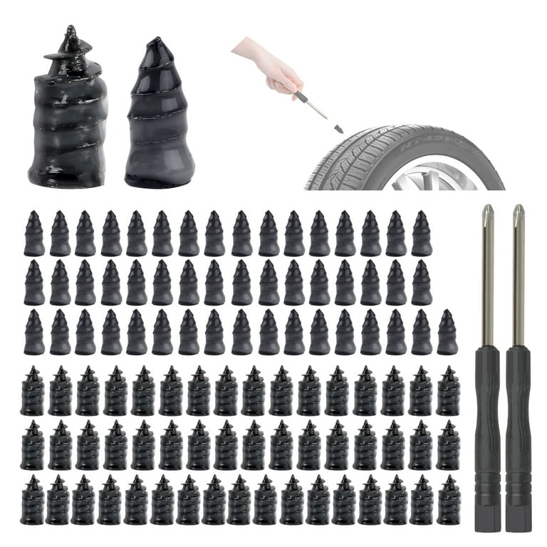 100 Pcs Car Tire Repair Rubber Nails with Screwdriver, Vacuum