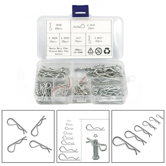 100 Pcs Carbon Steel Zinc Plated R Hitch Pin Tractor Clip Cotter for Car Mechanic Auto Accessories