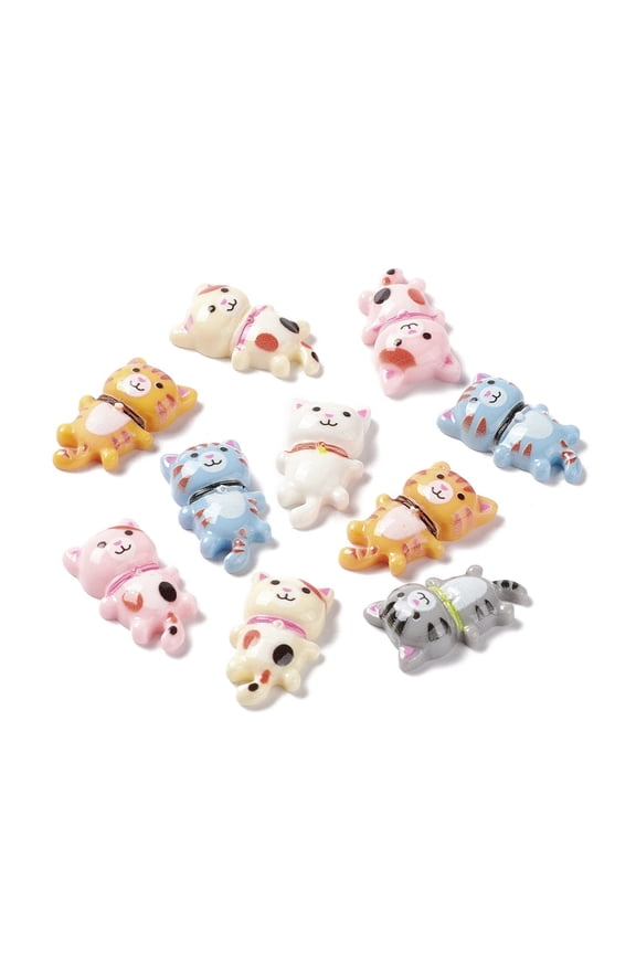 100 Pcs Cat Shape Opaque Resin Charms Cat Flatback Embellishment Painted Charm Assorted Slime Charms for Hair Ornament Scrapbooking Crafts DIY
