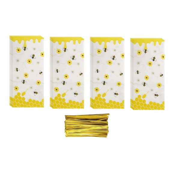 100 Pcs Cellophanes Treat Bags, 10.6"x 5.1" Clear Flat Cellophanes Bags Plastic Candy Gift with Twist Ties, Yellow