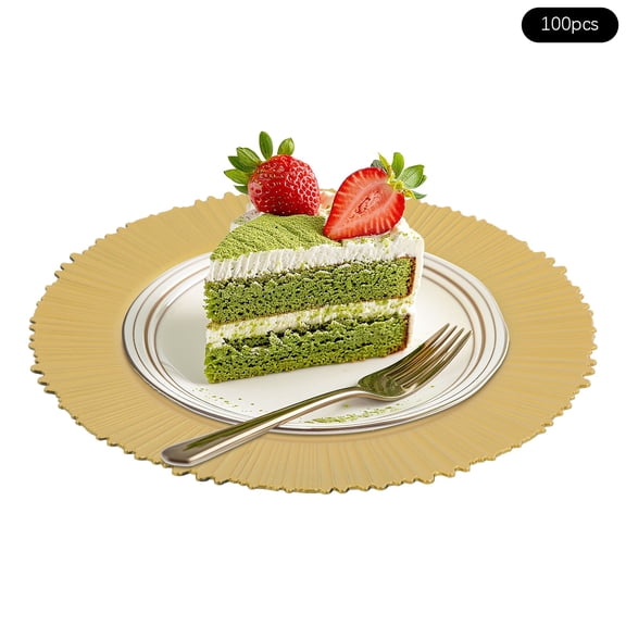 100 Pcs Charger Plates Bulk, 13 Inch Plastic Plate Chargers, Round Floral Plates for Dinner, Table Setting, Kitchen Party Wedding Decoration (Gold)