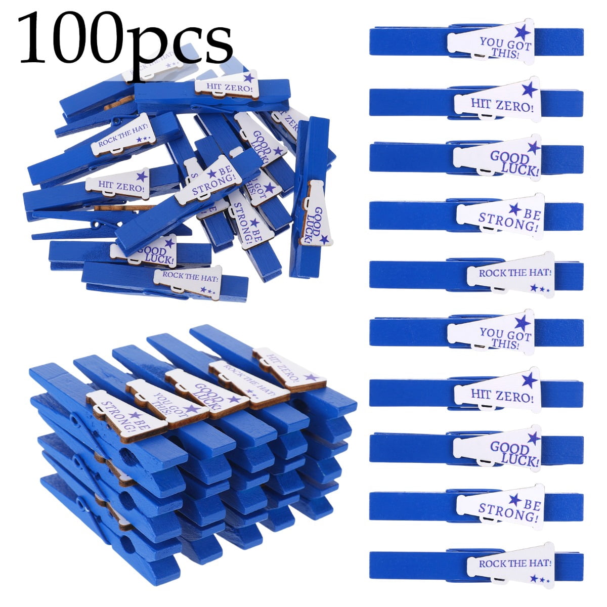 100 Pcs Cheerleading Spirit Pins Bulk Wooden Motivational Badges Blue Team Pins with Inspirational Quotes for Cheer Squad, Sports Events, Backpack Accessories and Team Support Gifts