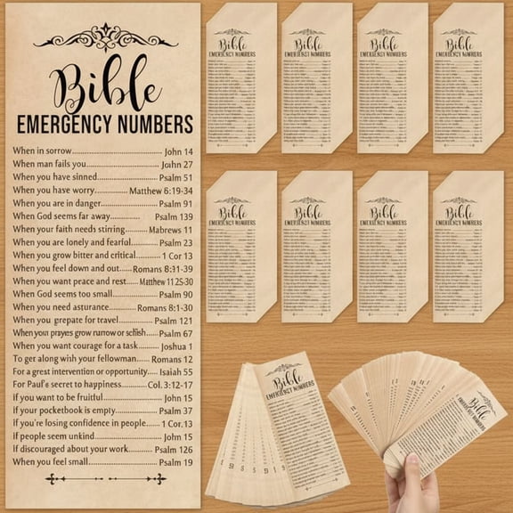 100 Pcs Christian Bible Verse Emergency Numbers Bookmark Christian Church Gift 2.36 x 6'' Religious Books of The Bible Bookmark for Women Men Catholic Retreat Sunday School(Brown)