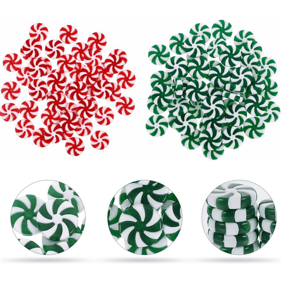 100 Pcs Christmas Candy Hanging Decorations,Plastic Swirl Candy Cane Ornaments,Mini Fake Candy DIY Craft Supplies,25mm Peppermint Candy Ornaments for Christmas Tree Hanging (Red +Green)