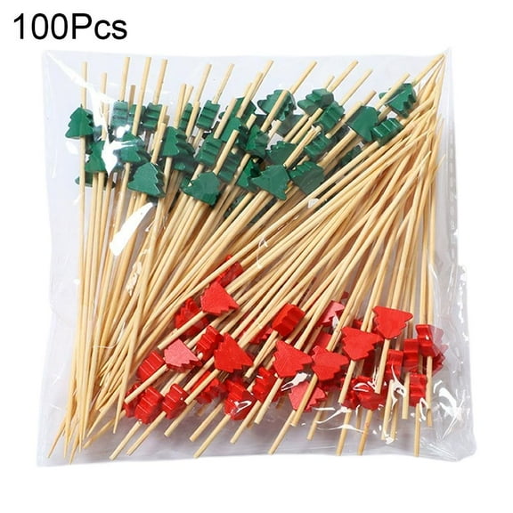 100 Pcs Christmas Cocktail Picks, Bamboo Appetizer Skewers for Holiday Parties Festive Drinks, Disposable Toothpicks for Xmas Decorations