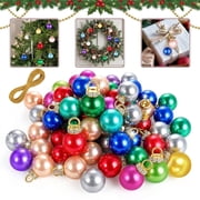 100 Pcs Christmas Mini Balls Ornaments,Xinshengli 14mm Glitter Multicolor Christmas Ball with 10m Metallic Thread,Xmas Tree Hanging Decorations Pendants for Party,Decor,Outdoor,Indoor,DIY