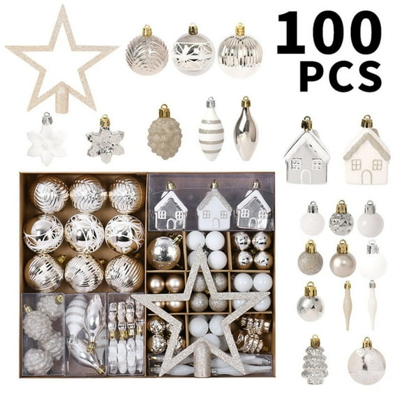 100 Pcs Christmas Ornaments Set with Hanging Balls & Star, Shatterproof Christmas Tree Ornaments with Festival Accessories for Wedding, Xmas Eve, Anniversary