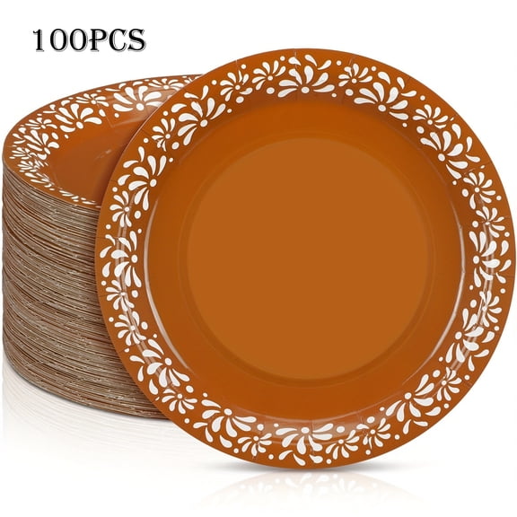 100 Pcs Cielito Lindo Plates Platos De Barro Mexicanos Paper Plates Baby Shower Cielito Lindo Party Supplies 12 Inch Mexican Plate Terracotta Clay Pottery Cinco De Mayo Wedding Party Decoration