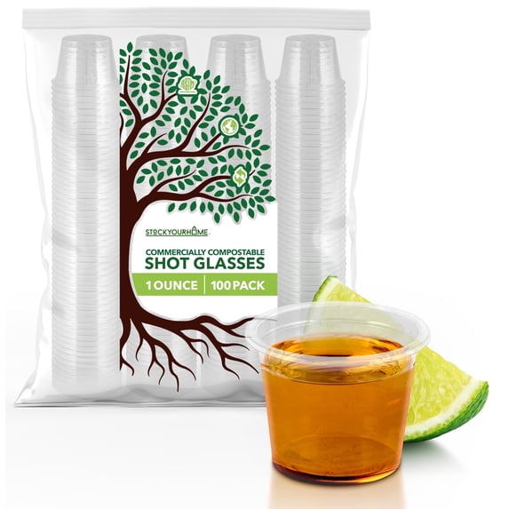 Stock Your Home 100 Pcs Clear Shot Glasses 1 oz Disposable Cups for Jello Sauce Condiments