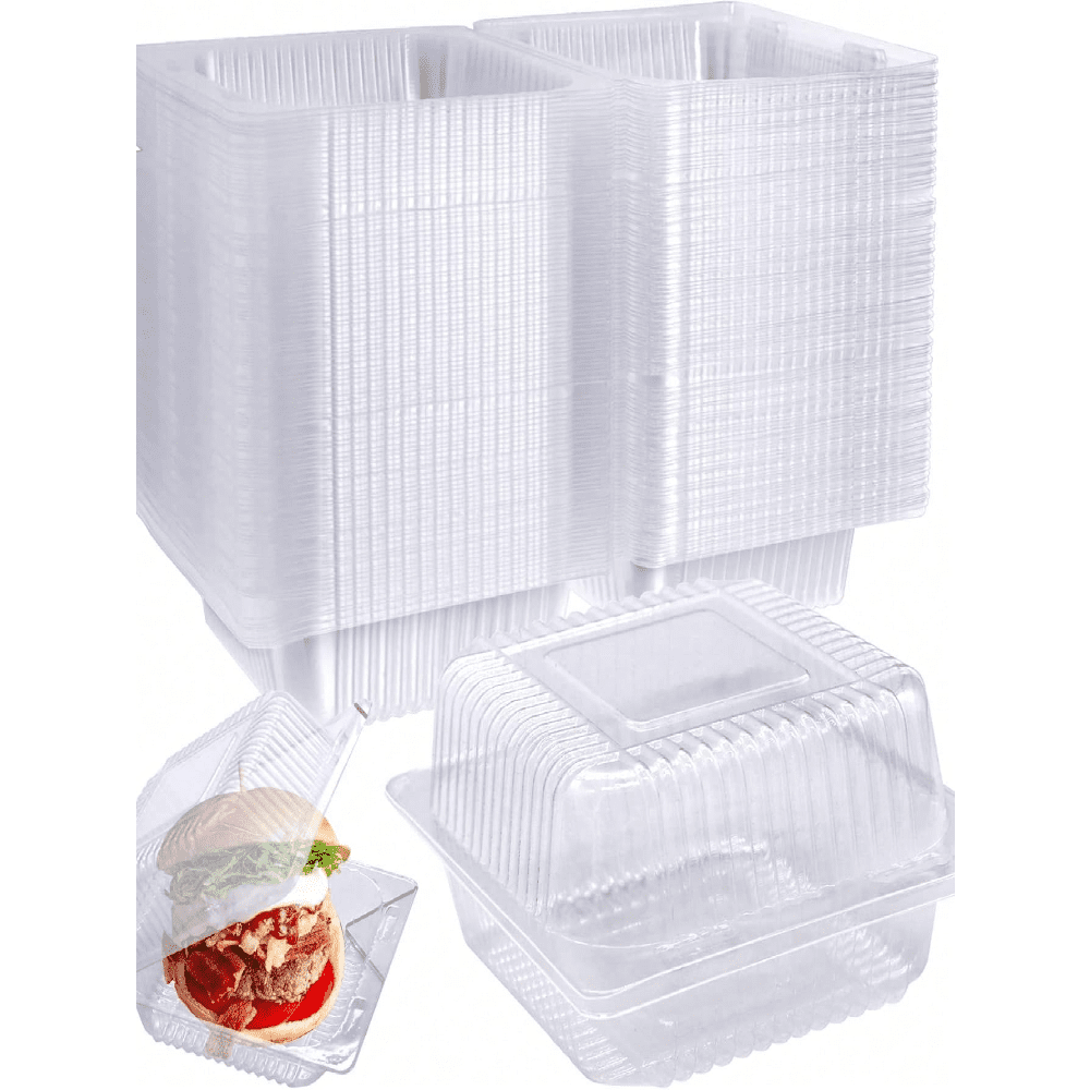 100 Pcs Clear Hinged Plastic Containers With Lids,Individual Cake Slice ...