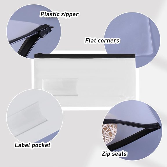 100 Pcs Clear Plastic Envelopes, Plastic Zipper Pouches with Pocket, A6 Clear Zipper Pouches for School Office Supplies, 9.2 x 4.7$$Office