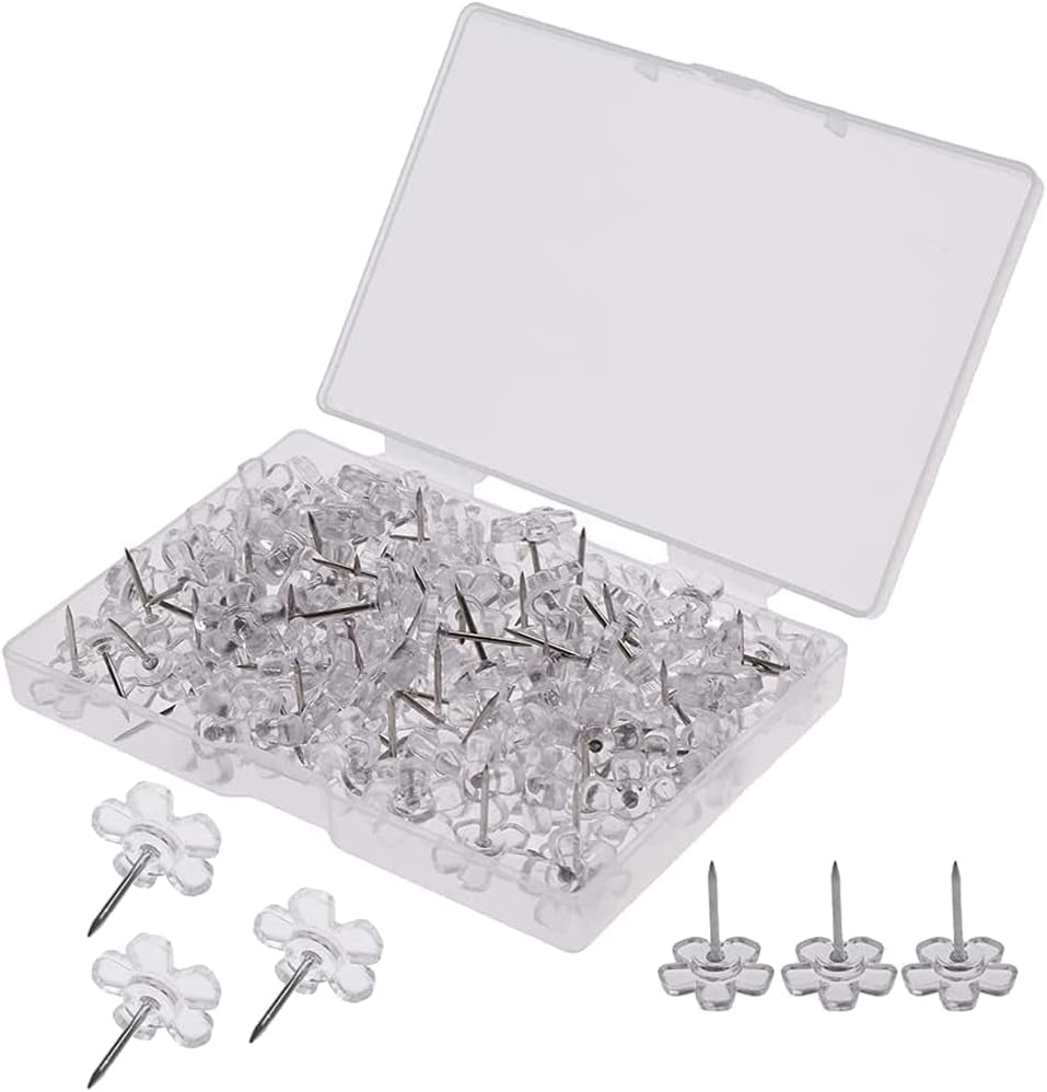 100 Pcs Clear Plastic Head Push Pins Thumb Tacks Flat Flower Drawing Pins Map Tacks for