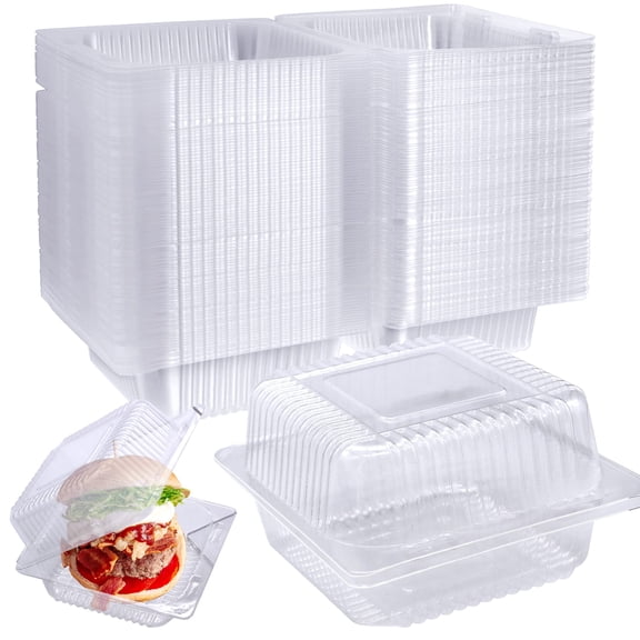 100 Pcs Clear Plastic Hinged Containers with Lids, Individual Cake Slice and Food Storage Boxes, Disposable Clamshell Takeout Containers for Cakes, Cookies, Sandwiches, Salad