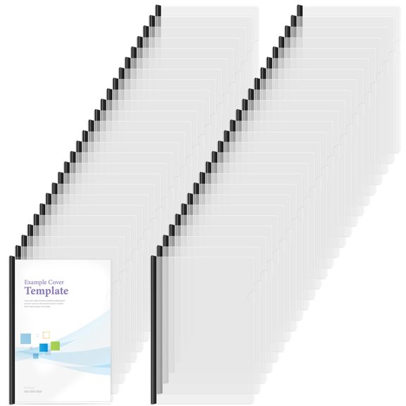 100 Pcs Clear Plastic Report Folders with Black Sliding Bars 31x21cm 30 Sheet Capacity