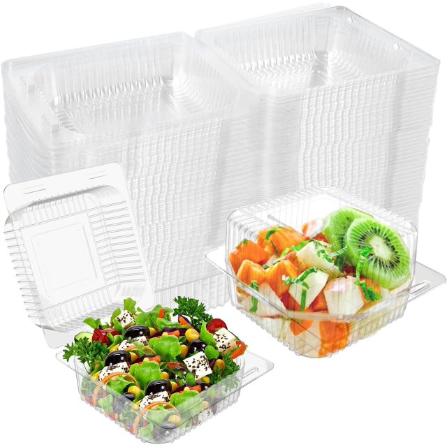 100 Pcs Clear Plastic ToGo Containers, Disposable Clamshell with Lid