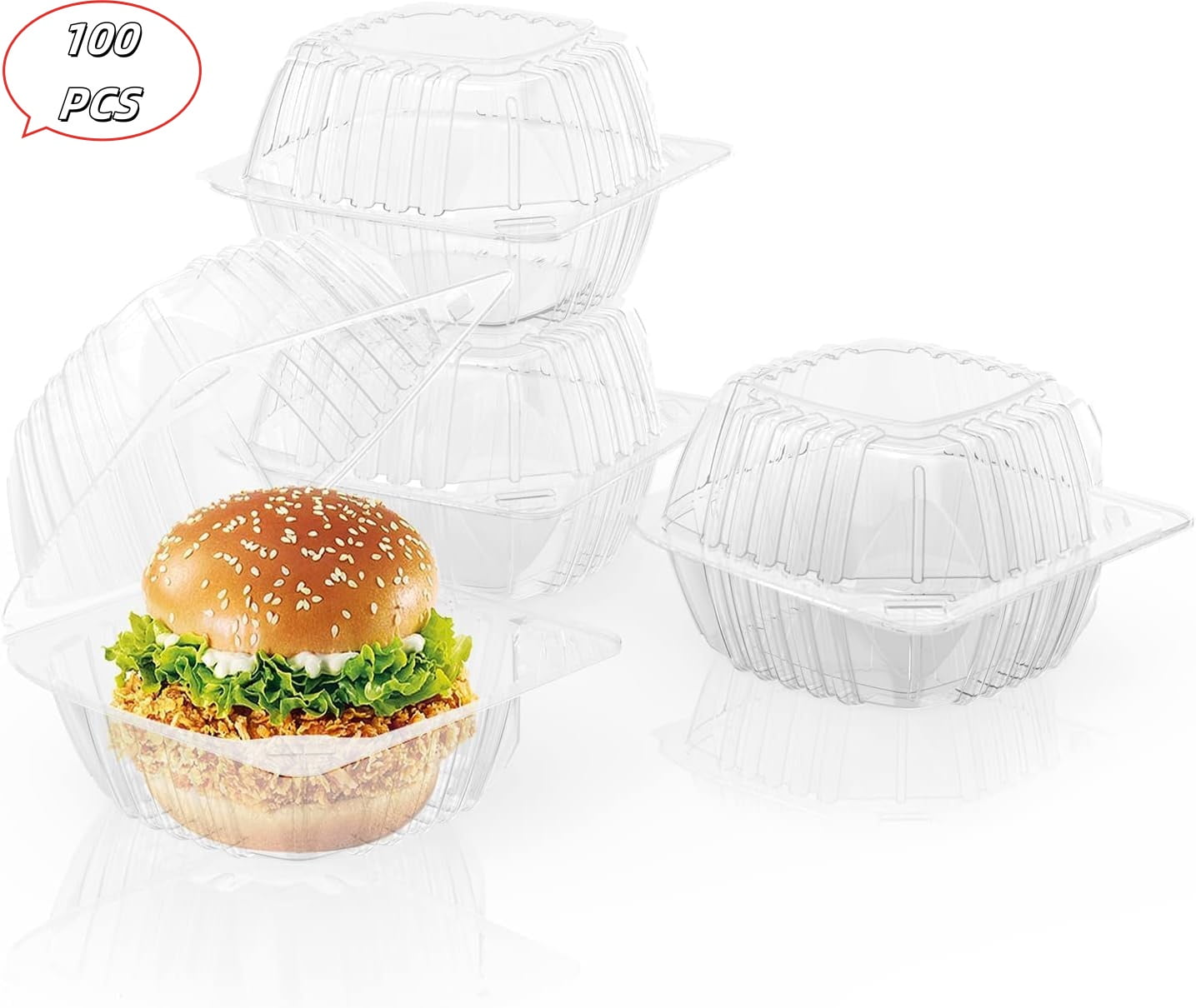 100 Pcs Clear Thickening Plastic Hinged Take Out Containers 5.8" x 5.8 ...