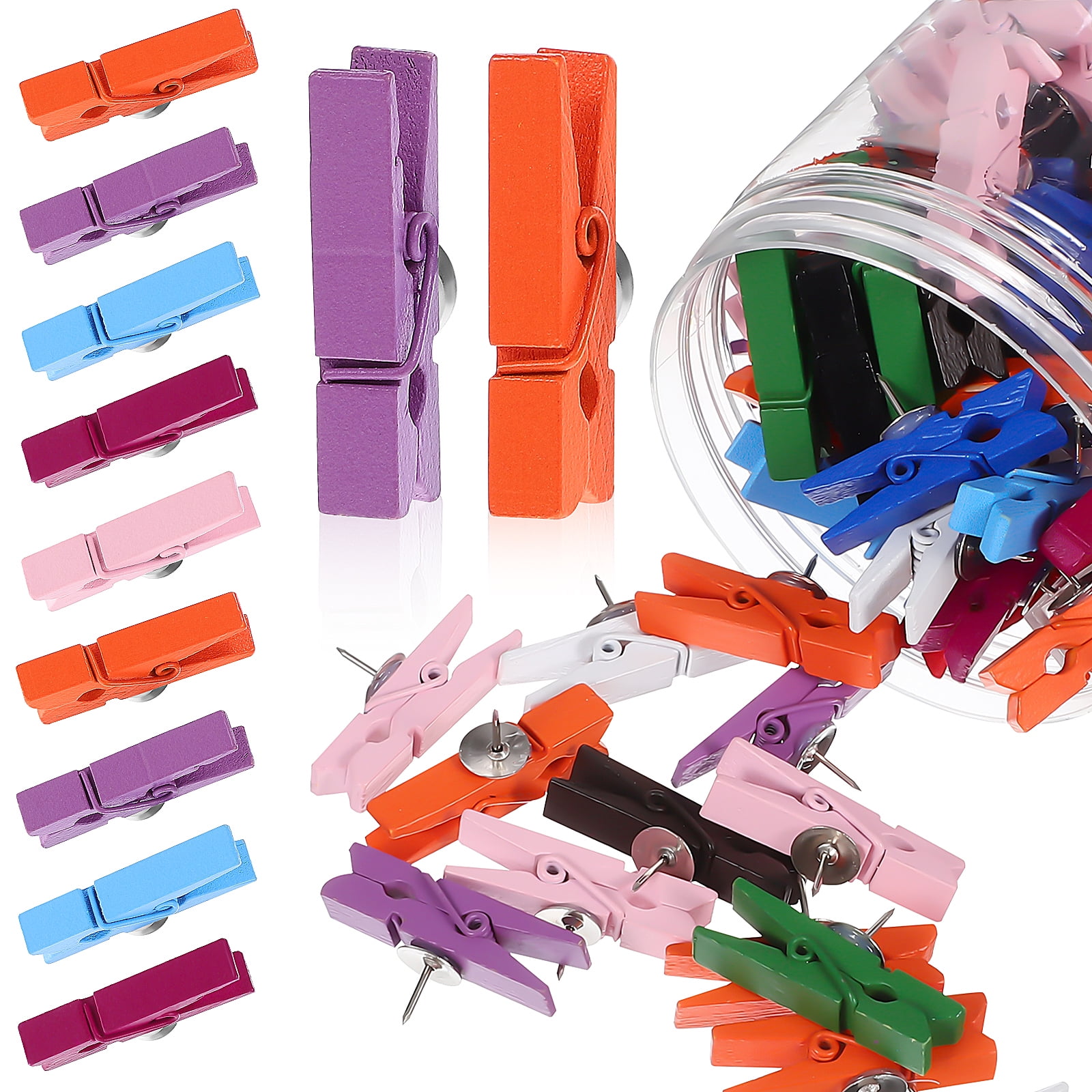 100 Pcs Clip Wood Clamps Cork Board Clips Pegs Thumb Tacks with Picture