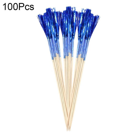 100 Pcs Cocktail Picks, 5.9 inch Firework Foil Frill Firework Cupcake Picks, Cupcake Topper Toothpicks for Cake Christmas Hawaiian Party Supplies