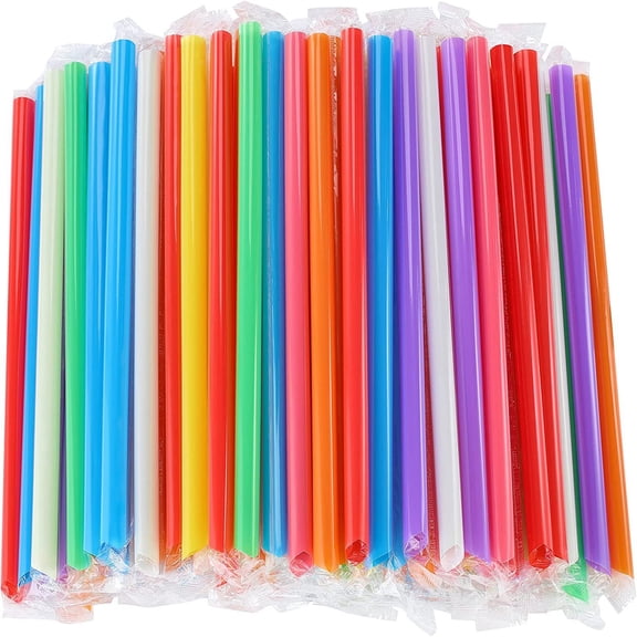 100 Pcs Color Jumbo Straws, 7.67 Inch Individually Wrapped Wide Mouth Plastic Straws, Food Grade Disposable Drinking Straws for Boba Milk Tea Smoothie Party Use