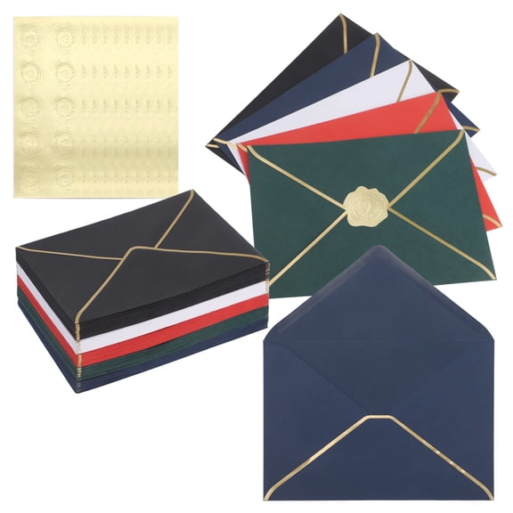 100 Pcs Colorful Invitation Envelopes, 18.4x13.3" A7 Present Envelopes with Gold Foil Edge & Seal Stickers, Ideal for Greeting Cards, Invitations, Business Cards, Checks