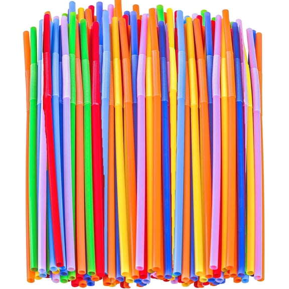 100 Pcs Colorful Plastic Bendable Drinking Straws 12.8 Inch