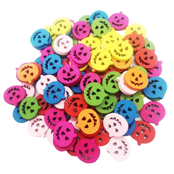 100 Pcs Colorful Wood Halloween Pumpkin Shape Buttons for Sewing Scrapbooking 18mm