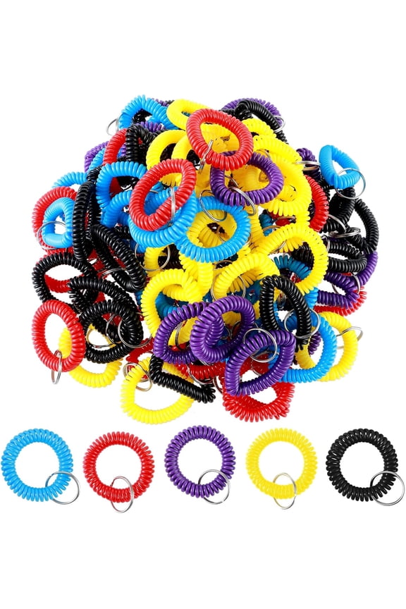 100 Pcs Colorful Wristlet Keychain Stretchable Spiral Keychain Wristlet Plastic Wrist Keychain Bracelet Keychain Wrist Coil Wrist Band Key Ring Chain Holder Tag for Shopping Mall Sauna Outdoor Sport