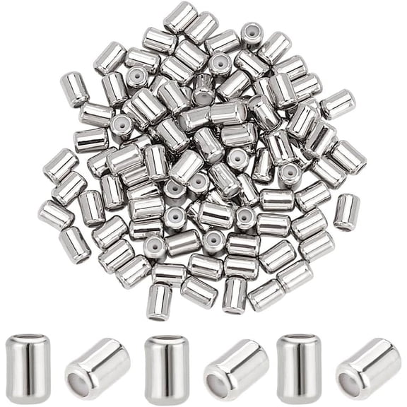 100 Pcs Column Stopper Beads 6mm Adjustable Slider Beads Brass Rubber Beads Round Beads Insert Rubber Stopper Positioning Spacer Beads for Jewelry Making Hole: 1.4m Platinum Gray