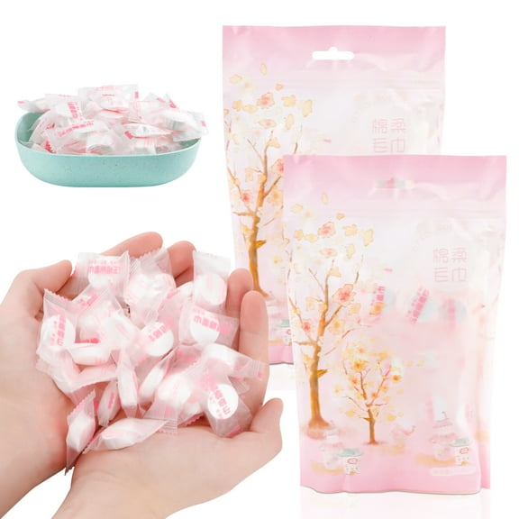 100 Pcs Compressed Towels, Mini Cotton Compressed Towel Tablets, Portable Coin Tissue Compressed Face Towel, Travel Toilet Paper Tablets for Travel Home Camping Outdoor