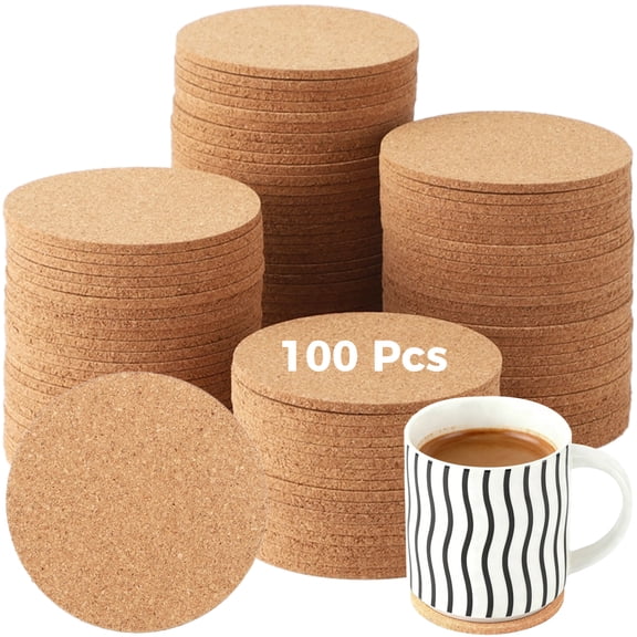 100 Pcs Cork Coasters, 3.5 Inch Round Natural Cork Coasters, Bulk Blank Coaster for Drinks, Heat-Resistant and Non-Slip Cork Pads Coaster for DIY Crafts