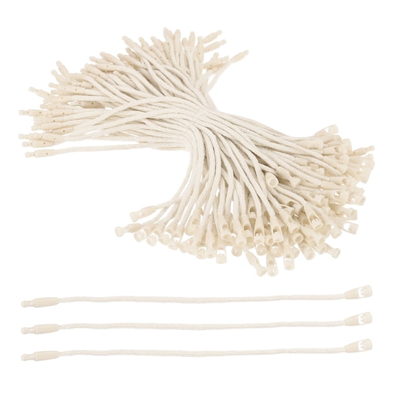 100 Pcs Cotton Hang Tag String, 6 Inch Beige Snap Lock Pins Loop Fastener Price Tag Ties for Clothes Shoes Luggage